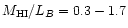 $M_{\rm HI}/L_{B}=0.3-1.7$