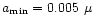 $a_{\min} = 0.005~\mu$
