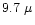$9.7~\mu$