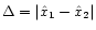 $\Delta = \vert\hat{x}_1 - \hat{x}_2\vert$