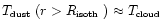 $\mbox{$T_{\mbox{\tiny dust}}$ }(r> \mbox{$R_{\mbox{\tiny isoth}}$ })
\approx \mbox{$T_{\mbox{\tiny cloud}}$ }$