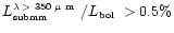 $\mbox{$L_{\mbox{\tiny submm}}^{\mbox{\tiny$\lambda > 350~\mu$ m}}$ }/\mbox{$L_{\mbox{\tiny bol}}$ }> 0.5\%$
