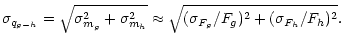 $\displaystyle \sigma_{q_{g-h}} = \sqrt{\sigma^2_{m_g} + \sigma^2_{m_h}} \approx \sqrt{
(\sigma_{F_g} / F_g)^2 + (\sigma_{F_h} / F_h)^2} .$