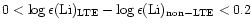 $0<\log\epsilon({\rm Li})_{\rm LTE}-\log\epsilon({\rm Li})_{\rm non-LTE}<0.2$