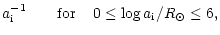 $\displaystyle a_{\rm i}^{-1} \quad ~~~{\rm for} \; \; \; \; 0 \leq
\log a_{\rm i}/R_{\odot} \leq 6,$