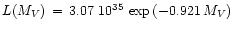 $L(M_V)\,=\,{3.07}~{10^{35}}\,\exp{(-0.921\,M_V)}$