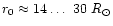 $r_{0} \approx 14 \ldots~30~R_{\odot}$