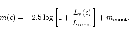 \begin{displaymath}m(\epsilon) = - 2.5\log\left[1+\frac{L_{\rm v}(\epsilon)}{L_{\rm const}}
\right]+m_{\rm const}.
\end{displaymath}