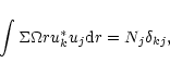 \begin{displaymath}\int \Sigma \Omega r u_k^* u_j {\rm d}r = N_j \delta_{kj},
\end{displaymath}