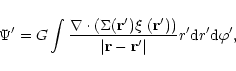 \begin{displaymath}\Psi' = G\int{\nabla\cdot\left(\Sigma({\bf r'})
{\rm\mbox{${\...
...\vert{\bf r} -{\bf r'}\right\vert}
r'{\rm d}r'{\rm d}\varphi',
\end{displaymath}