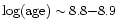${\rm log(age)}\sim 8.8{-}8.9$