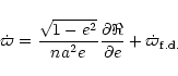 \begin{displaymath}\dot \varpi = {{\sqrt{1-e^2}}\over{na^2e}} {{\partial\Re}\over{\partial e}} +\dot \varpi_{ {\rm f.d.}}
\end{displaymath}