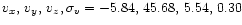 $v_x,\, v_y,\, v_z, \sigma_v = -5.84,\, 45.68,\, 5.54,\,
0.30$