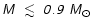 ${\mathsfsl M}\ \mathrel{{\hbox to 0pt{\lower 3pt\hbox{$\sim$ }\hss}}
\raise 2.0pt\hbox{$<$ }} {\mathsfsl {0.9~M}}_\odot$