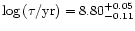 $\log\,(\tau/{\rm yr}) = 8.80^{+0.05}_{-0.11}$