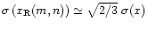 $ \sigma \left(x_{\rm R}(m,n)\right) \simeq \sqrt {2 / 3} ~
\sigma (x)$