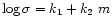 $\log \sigma = k_1 + k_2 ~ m$