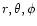 $r, \theta,
\phi$
