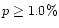 $p \geq 1.0\%$
