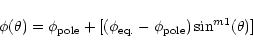 \begin{displaymath}
\phi (\theta )=\phi _{\rm pole}+[(\phi _{\rm eq.}-\phi _{\rm pole})\sin^{m1}(\theta )]
\end{displaymath}