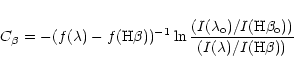 \begin{eqnarray*}C_\beta = -(f(\lambda) - f({\rm H}\beta))^{-1} \ln {(I(\lambda_...
...sh I({\rm H\beta_o}))\over (I(\lambda) \slash I({\rm H}\beta))}
\end{eqnarray*}