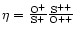 $\eta= {{\rm O}^{+} \over {\rm S}^{+}}{\rm S^{++} \over {\rm O}^{++}}$