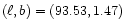 \( (\ell ,b) = (93.53,1.47) \)