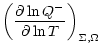 $\displaystyle \left(\frac{\partial \ln Q^-}{\partial \ln T}\right)_{\Sigma,\Omega}$