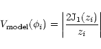 \begin{displaymath}V_{\rm model}(\phi_{i}) = \left\vert\frac{2 {\rm J_{1}}(z_{i})}{z_{i}}\right\vert
\end{displaymath}