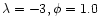 $\lambda=-3, \phi = 1.0$
