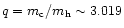 $q=m_{\rm c}/m_{\rm h}\sim3.019$