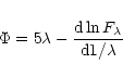 \begin{displaymath}\Phi = 5\lambda - \frac{{\rm d}\ln F_{\lambda}}{{\rm d}1/\lambda}
\end{displaymath}