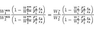 \begin{displaymath}\frac{W_1^{\rm em}}{W_2^{\rm em}}\frac{\left(1-\frac{W_3^{\rm...
..._2^*}\frac{F^*_3}{F^*_2}\frac
{\epsilon_2}{\epsilon_3}\right)}
\end{displaymath}