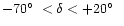 $-70\hbox{$^\circ$ }< \delta < +20\hbox{$^\circ$ }\ $