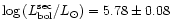 $\log{(L^{\rm sec}_{\rm bol}/L_{\odot})} = 5.78 \pm
0.08$