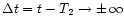 $\Delta t = t - T_2
\rightarrow \pm \, \infty$