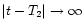 $\vert t - T_2\vert \rightarrow \infty $
