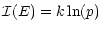 $\displaystyle {\cal I}(E) = k \ln(p)$