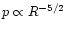 $p\propto R^{-5/2}$