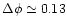 $\Delta \phi \simeq 0.13$