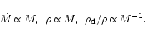 \begin{displaymath}\dot{M}{\,\propto\,}M, \,\,\,\rho{\,\propto\,}M,
\,\,\,\rho_{\rm d}/\rho{\,\propto\,}M^{-1}.
\end{displaymath}
