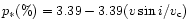 $p_{\ast}(\%) = 3.39-3.39(v\sin{i}/v_{\rm c})$