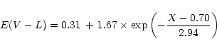 \begin{displaymath}E(V-L)=0.31\,+\,1.67\times\exp\left(-\frac{X-0.70}{2.94}\right)
\end{displaymath}