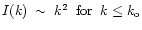 $ I(k) \; \sim \; k^2 \; \; {\rm for} \; \; k \le k_{\rm o}$