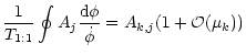 $\displaystyle \frac{1}{T_{1:1}} \oint A_j \frac{{\rm d} \phi}{\dot{\phi}}
=A_{k,j} (1+{\cal O}(\mu_k))$