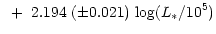 $\displaystyle ~+~2.194~(\pm 0.021)~{\rm log}(L_*/{10^5})$