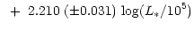 $\displaystyle ~+~2.210~(\pm 0.031)~{\rm log}(L_*/{10^5})$