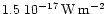 $1.5~10^{-17}\rm\, W\,m^{-2}$