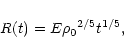 \begin{displaymath}R(t)={E}{\rho_0}^{2/5} t^{1/5},
\end{displaymath}