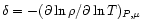 $\delta =-(\partial \ln \rho / \partial \ln T )_{P,\mu
}$
